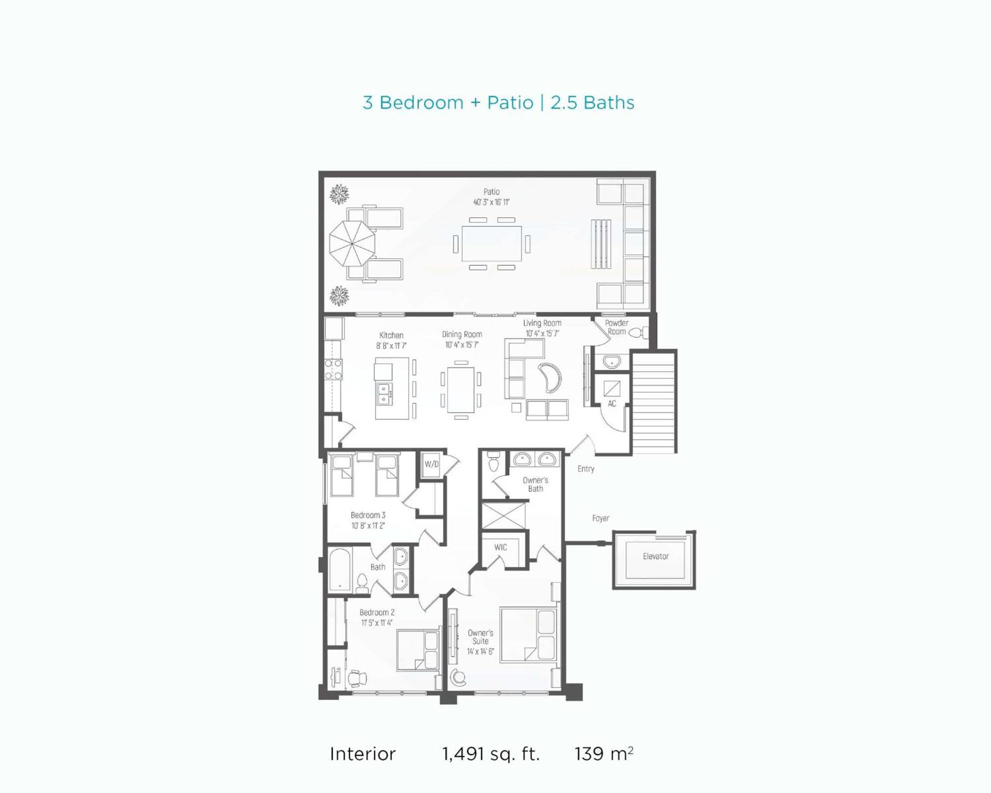 Three-Bedroom Apartment with Balcony