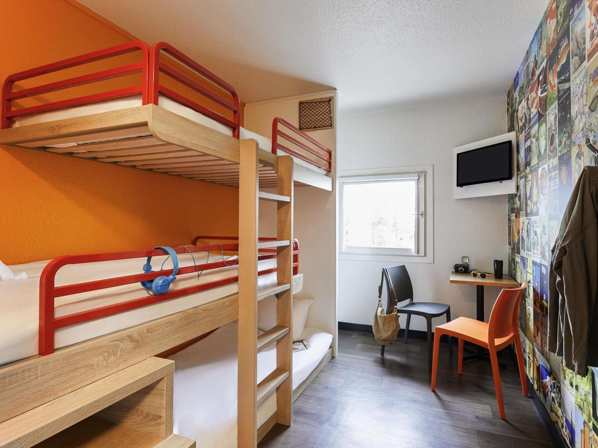 Break Room with Three Single Bunk Beds and Shared Bathroom